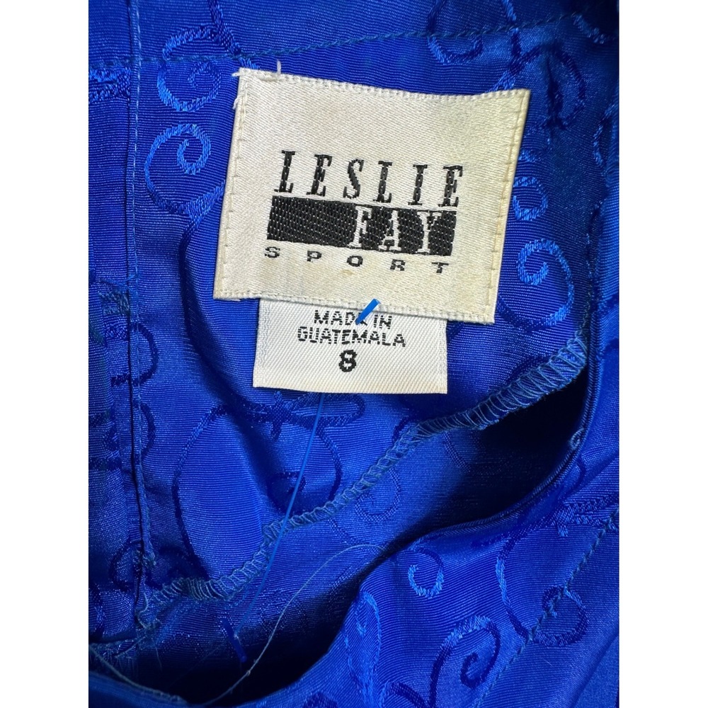 Leslie Fay Sport Royal Blue Jacquard Swirl Scroll Long Sleeve Blouse Women's 8 - Picture 4 of 11